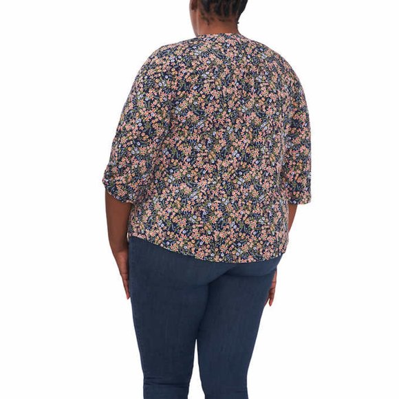 NWT Vince Camuto Women's V-Neck Top Navy Multi Floral Size 2XL $60 9HL235 - Picture 2 of 3
